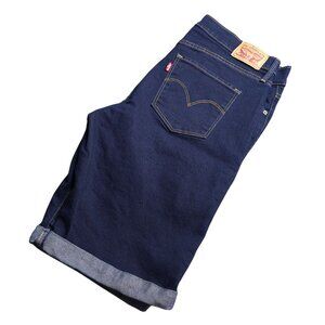 Levis Womens Denim Cuffed Shorts 31 Dark Wash Mid Ride Stretch